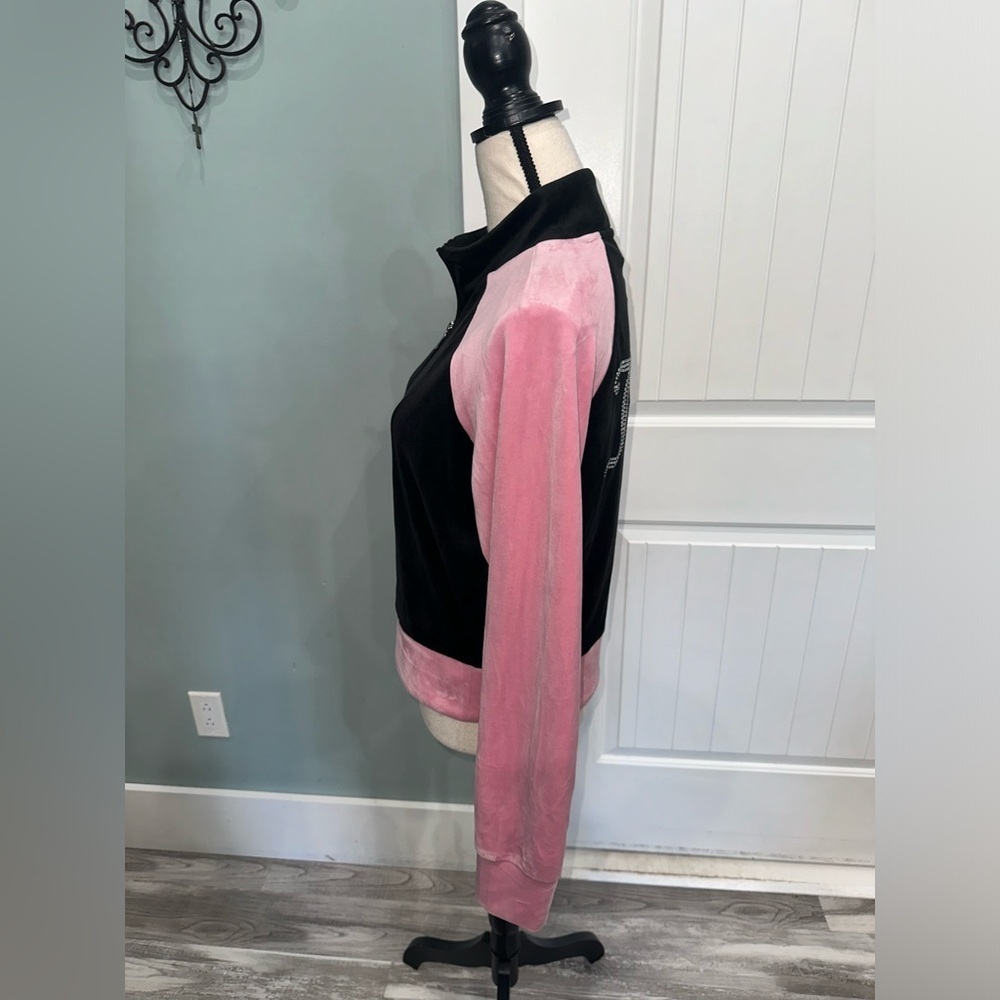 Juicy Couture Y2K Pink/Black Logo Embellished Velour Track jacket size medium - Picture 4 of 7